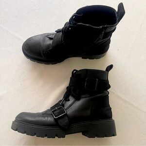 Black Leather UGG NOE Moto Combat Boots UK 8 US 10 EU 41 Goth Industrial Rugged